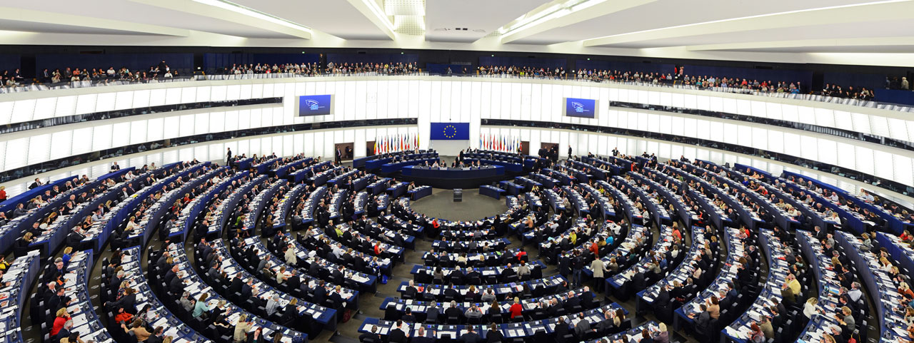 Vista panorámica del interior del Parlamento Europeo