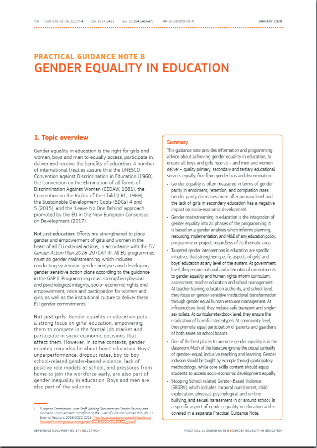 Practical Guidance Note 8 Gender Equality In Education Cde Almería Centro De Documentación