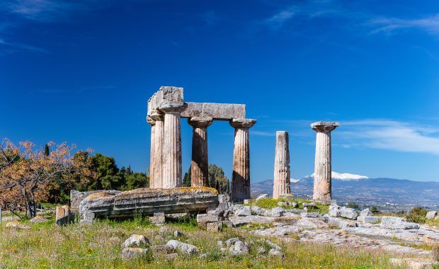 Columnas corintias a la intemperie, con líquenes