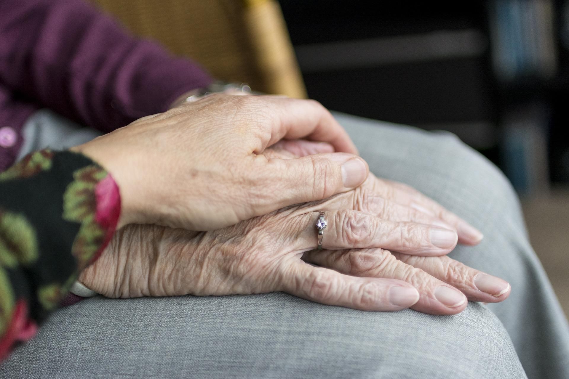Young person holding an elderly person's hand