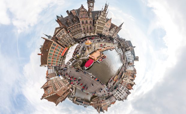 Esferificación de una imagen panorámica de Gante, Bélgica