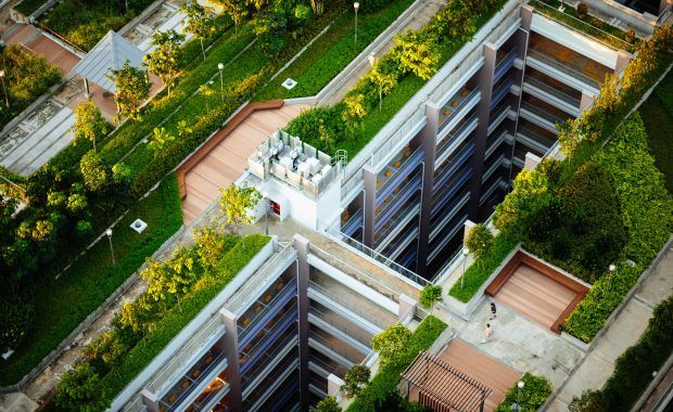 Exuberantes zonas verdes en un ambiente urbano y moderno