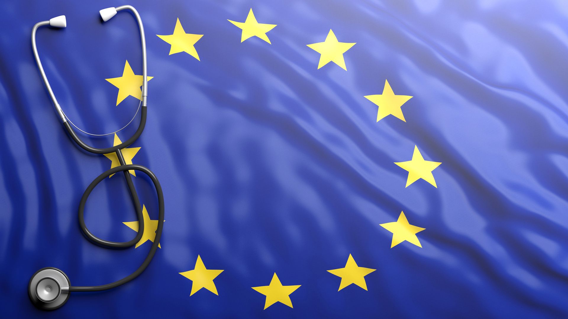 Estetoscopio sobre la bandera de la Unión Europea