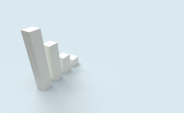 Imagen 3D de una gráfica de barras minimalista de color blanco