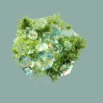 Imagen digital de un cubo de cristal del que emergen brotes de musgo verde