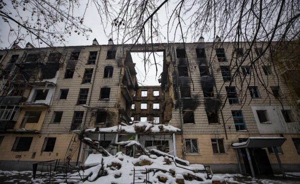 Edificio ucraniano destruido