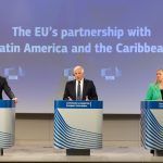 Valdis Dombrovskis, Josep Borrell, and Jutta Urpilainen, from left to right