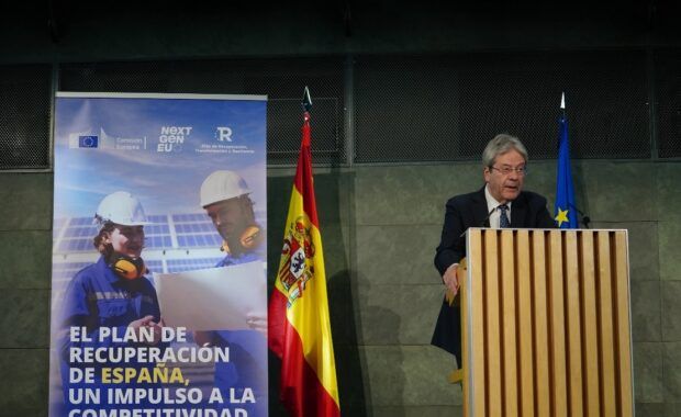 Gentiloni durante la conferencia anual sobre el Plan de Recuperación, Transformación y Resiliencia español. Copyright: Unión Europea 2024