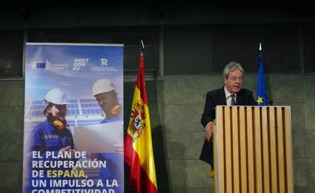 Gentiloni durante la conferencia anual sobre el Plan de Recuperación, Transformación y Resiliencia español. Copyright: Unión Europea 2024